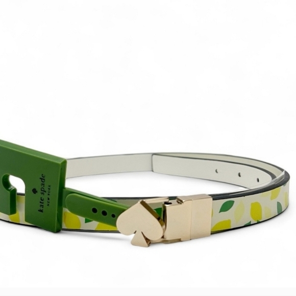 🔹️Kate Spade  🔹️Lemon Print White Leather Reversible waist Belt size XL 🔆🍋 - Picture 1 of 3
